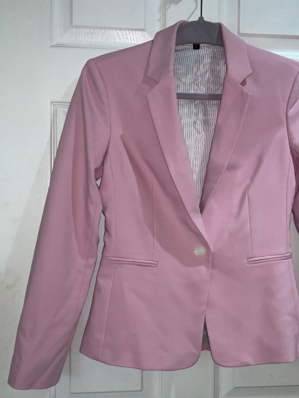 Express cotton blend pink single button blazer Sz 4 stretch lined welt pockets - Picture 6 of 7